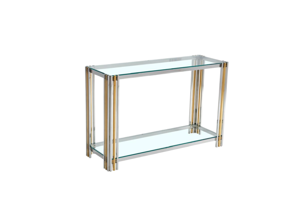 كونسول ستيل فضي و ذهبي - رفين زجاج