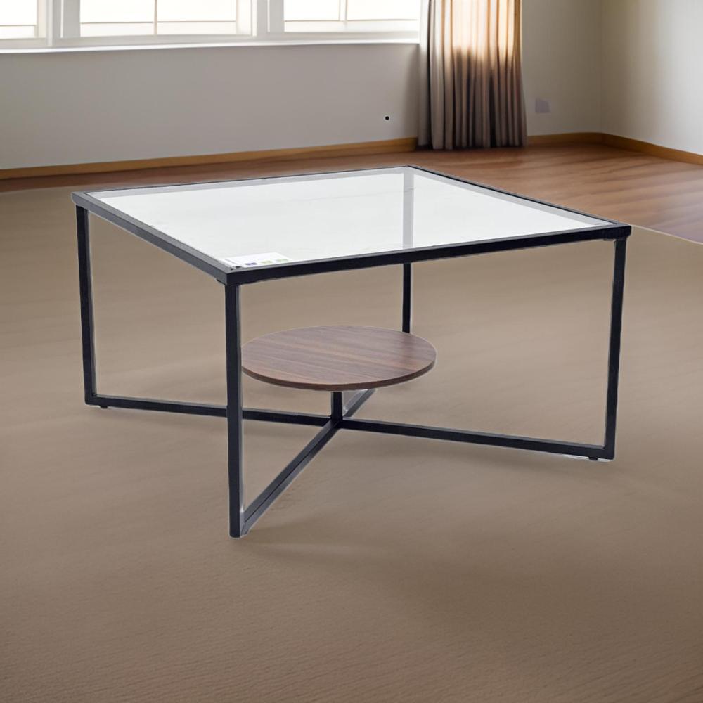 طاولة كنب زجاج ورف خشب بني مقاس 80 سم