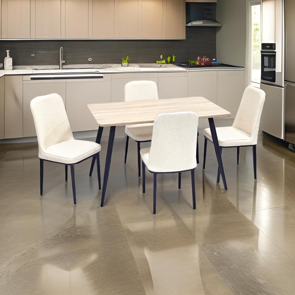 طاولة طعام خشب و 4 كراسي جلد لون بيج