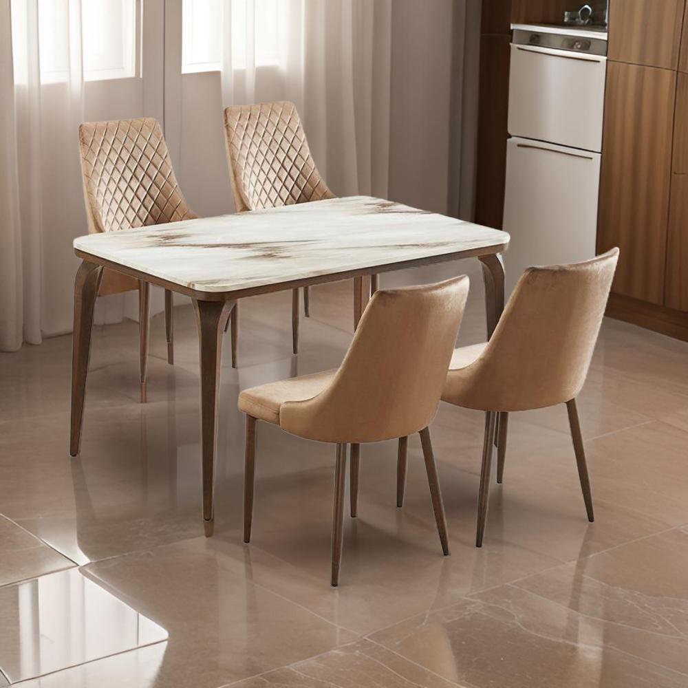 طاولة طعام رخام 4 كرسي لون بني