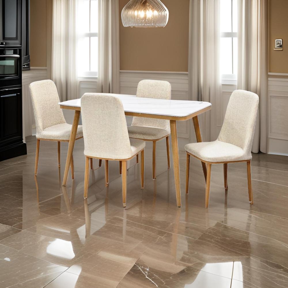 طاولة طعام رخام 4 كرسي جلد لون بيج