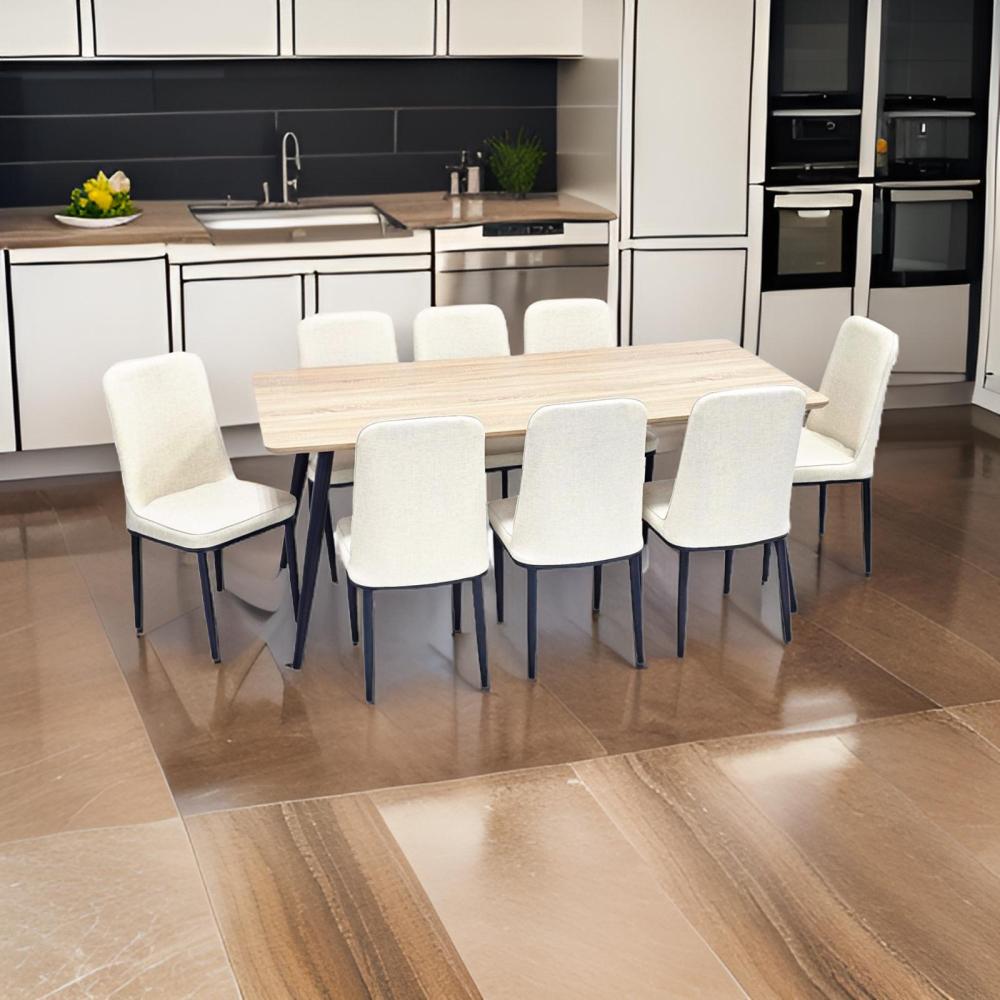 طاولة طعام خشب و 8 كراسي جلد لون بيج