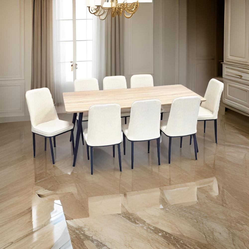 طاولة طعام خشب و 8 كراسي جلد لون بيج