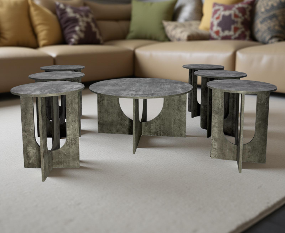 طقم طاولات خدمة راقي 7 قطع لون رمادي