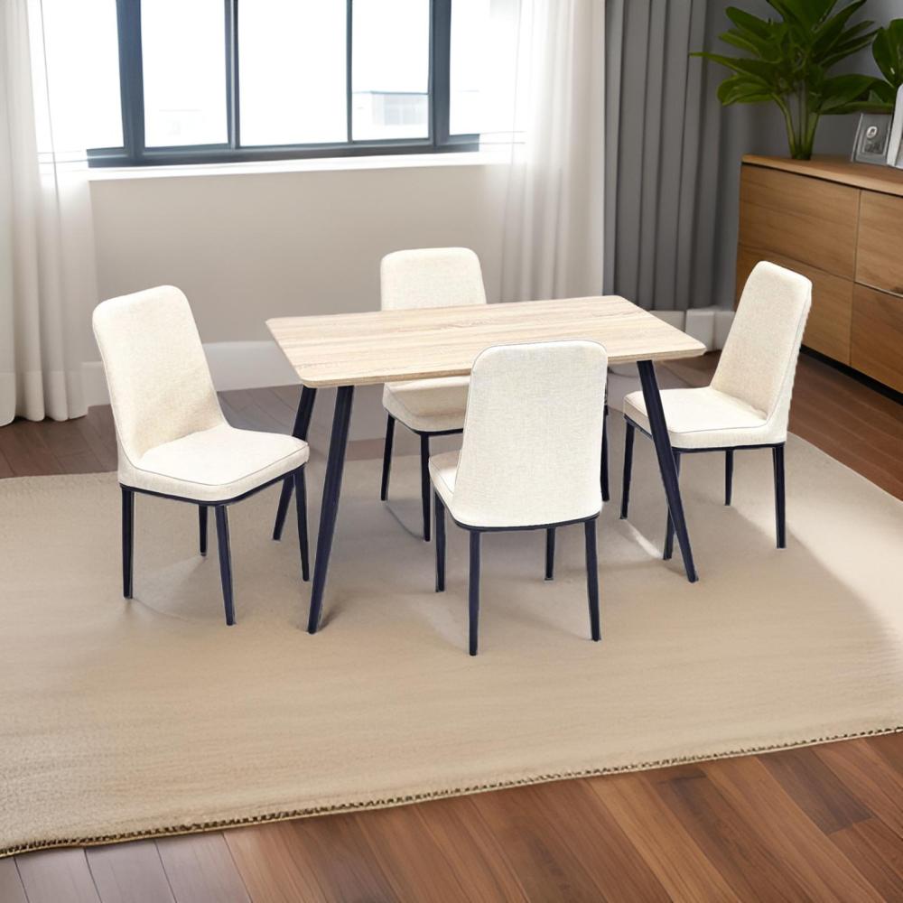 طاولة طعام خشب و 4 كراسي جلد لون بيج