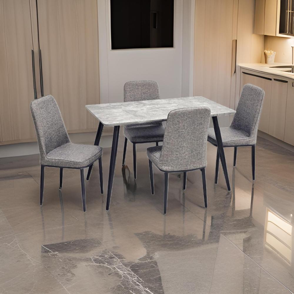 طاولة طعام خشب و 4 كراسي جلد لون رمادي