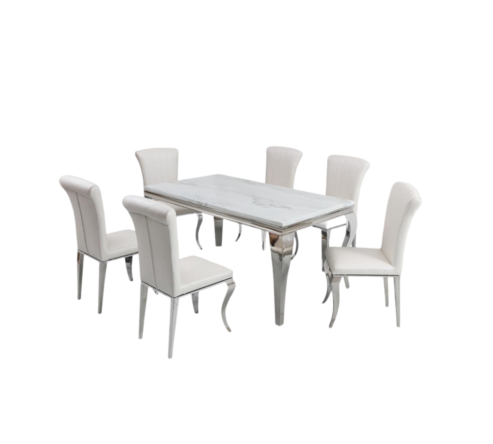 طاولة طعام ملكية فاخرة 6 كرسي لون فضي