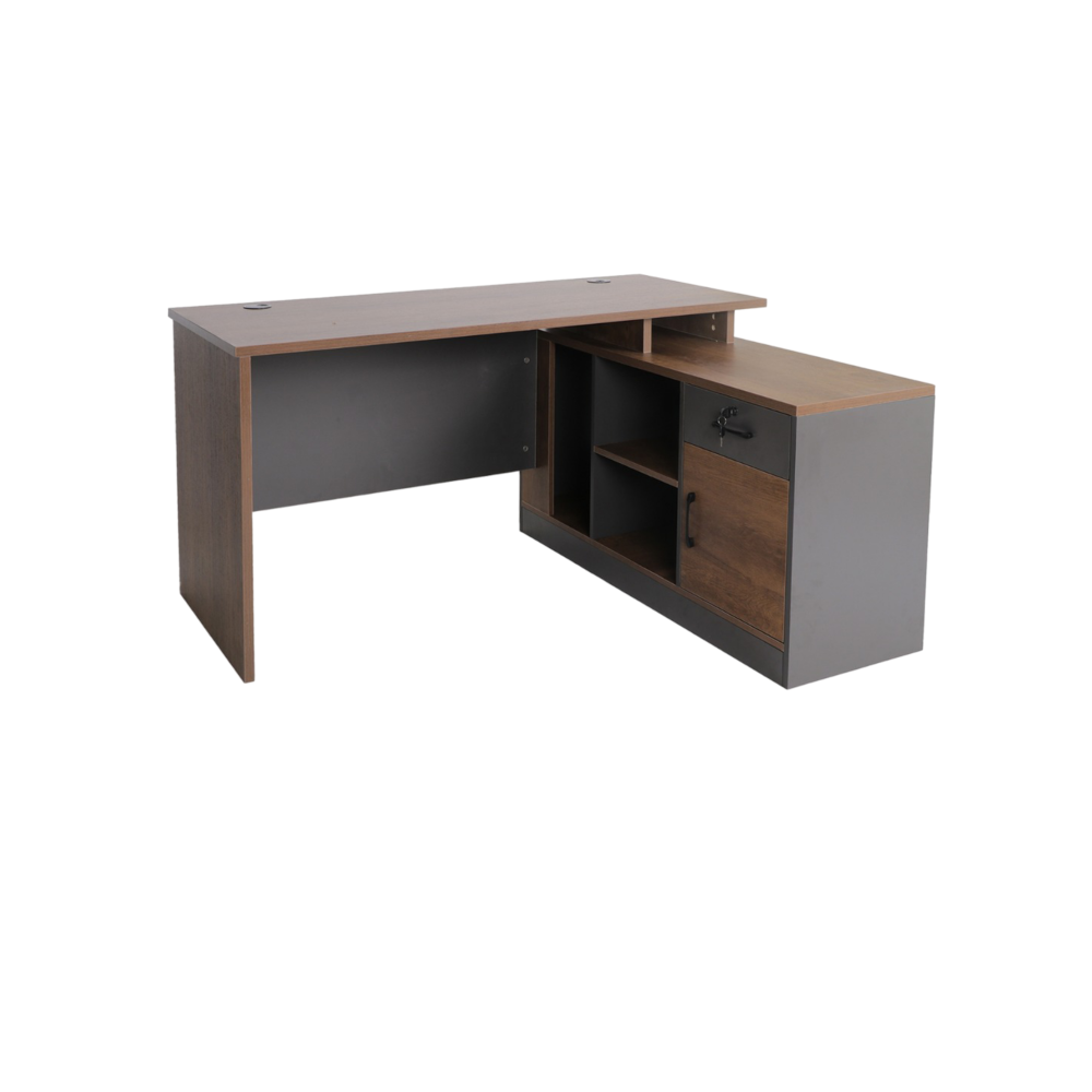 مكتب حرف L مقاس 140سم لون بني فاتح + رمادي