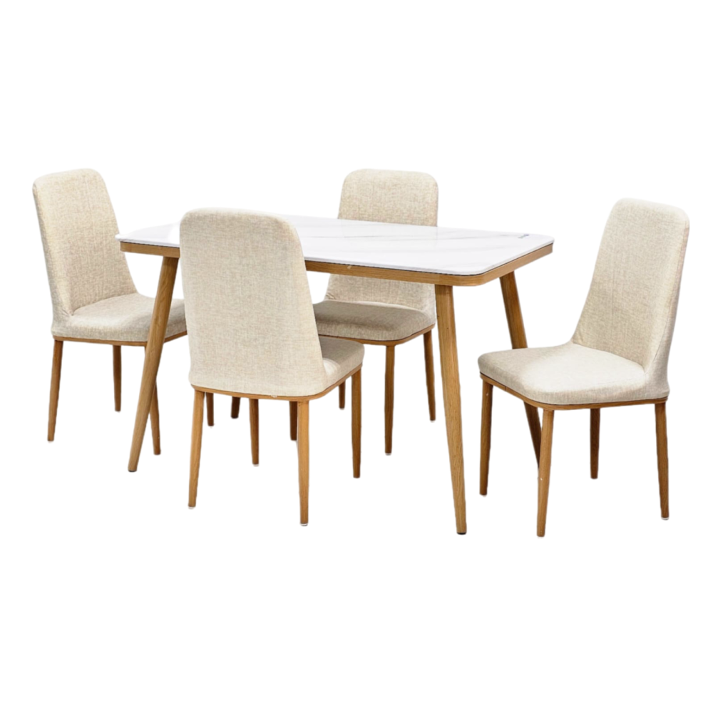 طاولة طعام رخام 4 كرسي جلد لون بيج