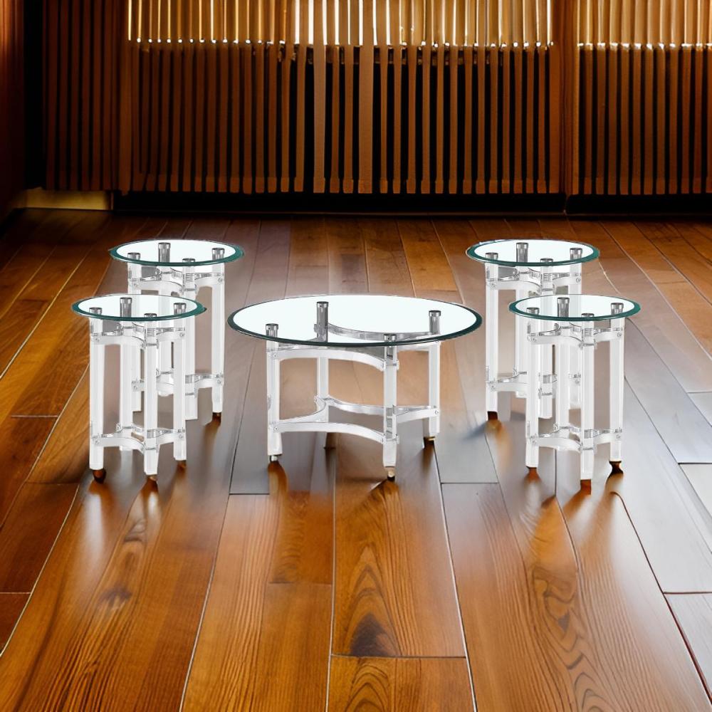 طقم خدمة ستيل أكريليك 5 قطع لون فضي