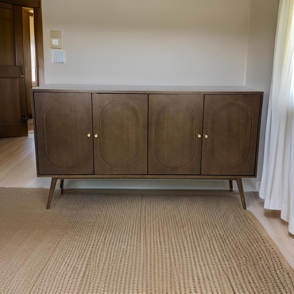 دولاب بوفيه ماليزي 4 باب لون بني ومقابض ذهبي