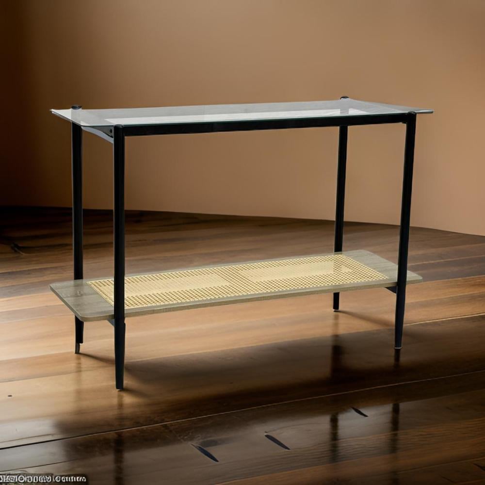 طاولة استقبال زجاج و راتان لون بيج