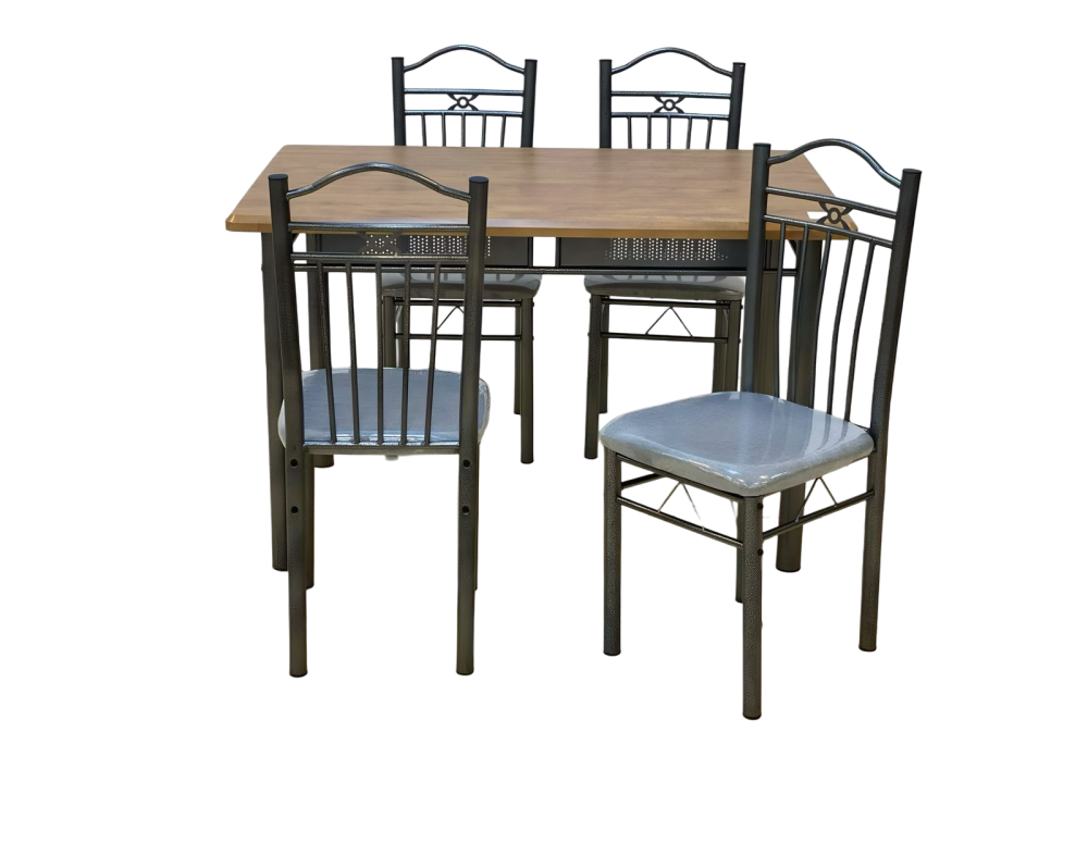 طاولة طعام 4 كرسي خشب وحديد لون بني