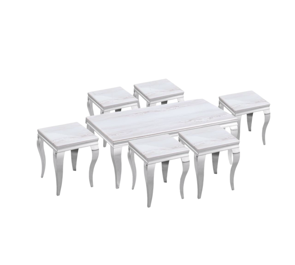 طقم طاولات خدمة ستيل رخام لون فضي