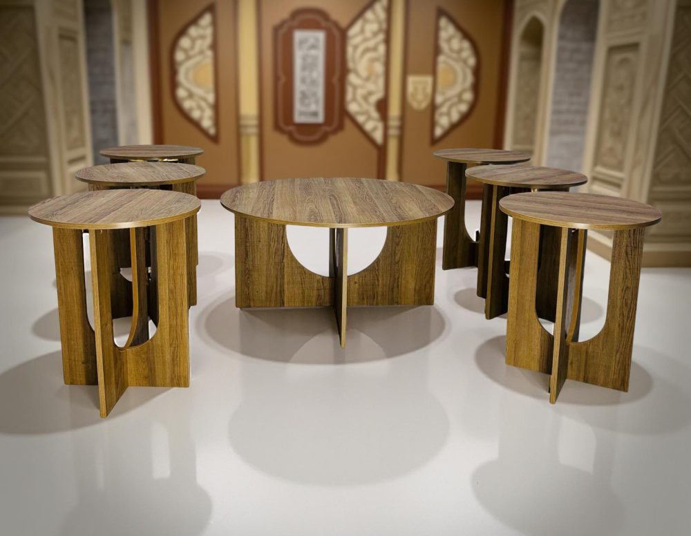 طقم طاولات خدمة راقي 7 قطع لون بيج