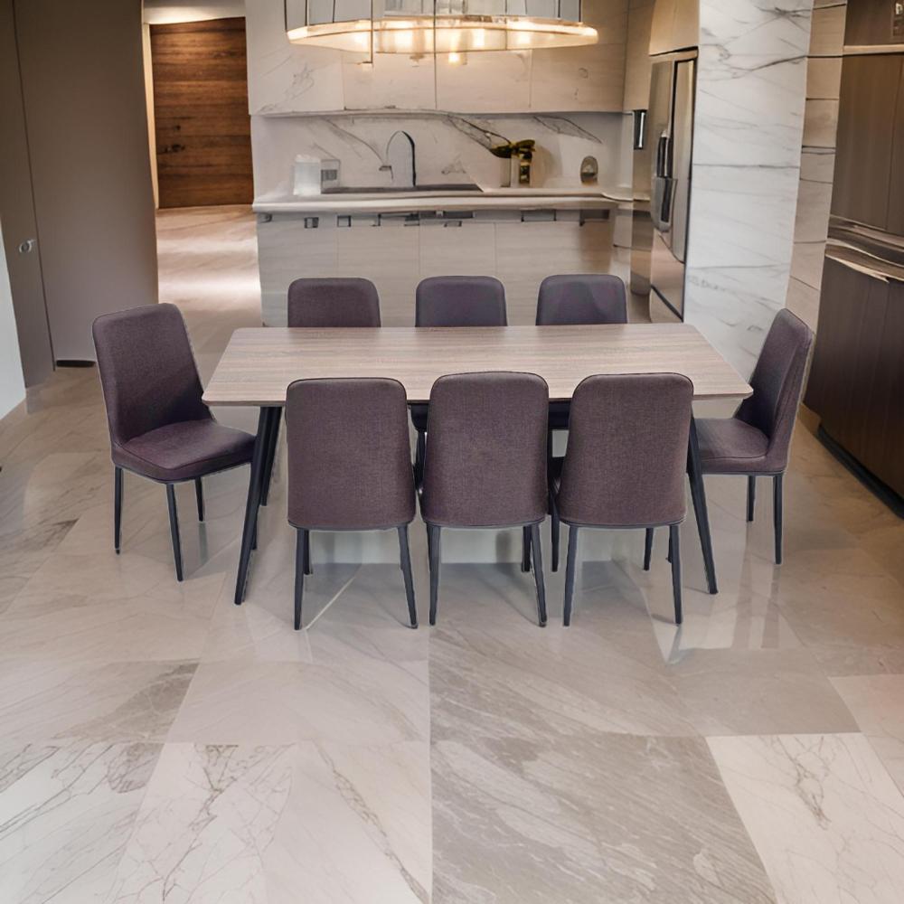 طاولة طعام خشب و 8 كراسي جلد لون كوفي