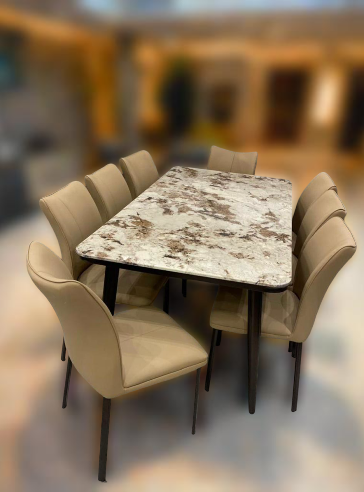 طاولة طعام رخام  8 كرسي جلد