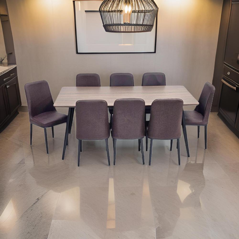 طاولة طعام خشب و 8 كراسي جلد لون كوفي