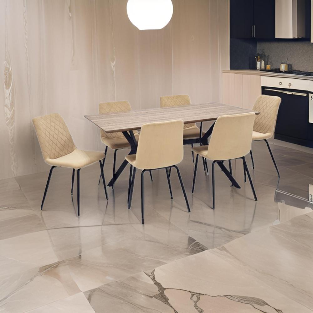 طاولة طعام خشب وحديد 6 كرسي