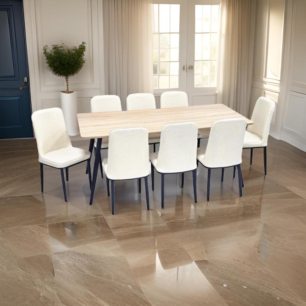 طاولة طعام خشب و 8 كراسي جلد لون بيج