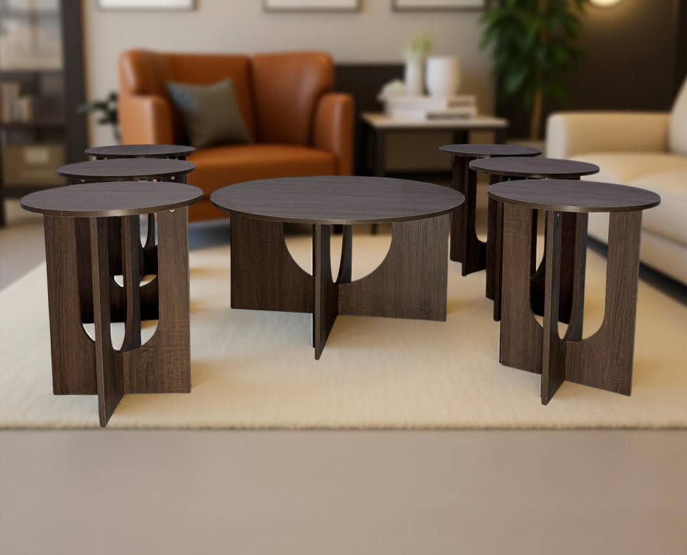 طقم طاولات خدمة راقي 7 قطع لون كوفي