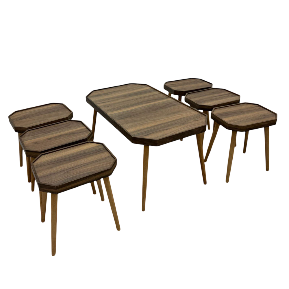 طقم طاولات تركي 7 قطع لون بني