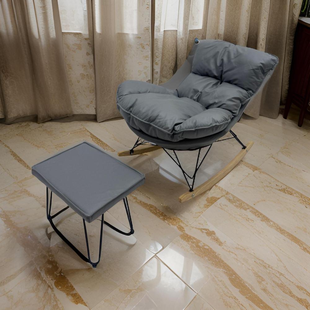 كرسي استرخاء هزاز مع طاولة خدمة لون رمادي غامق