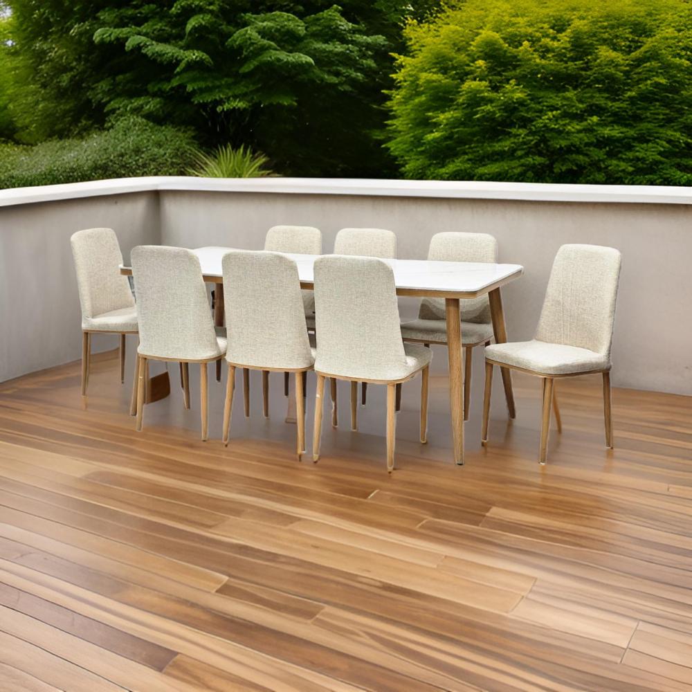 طاولة طعام رخام 8 كرسي جلد لون بيج