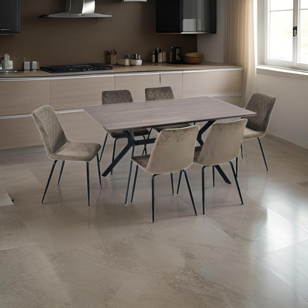 طاولة طعام خشب وحديد 6 كرسي