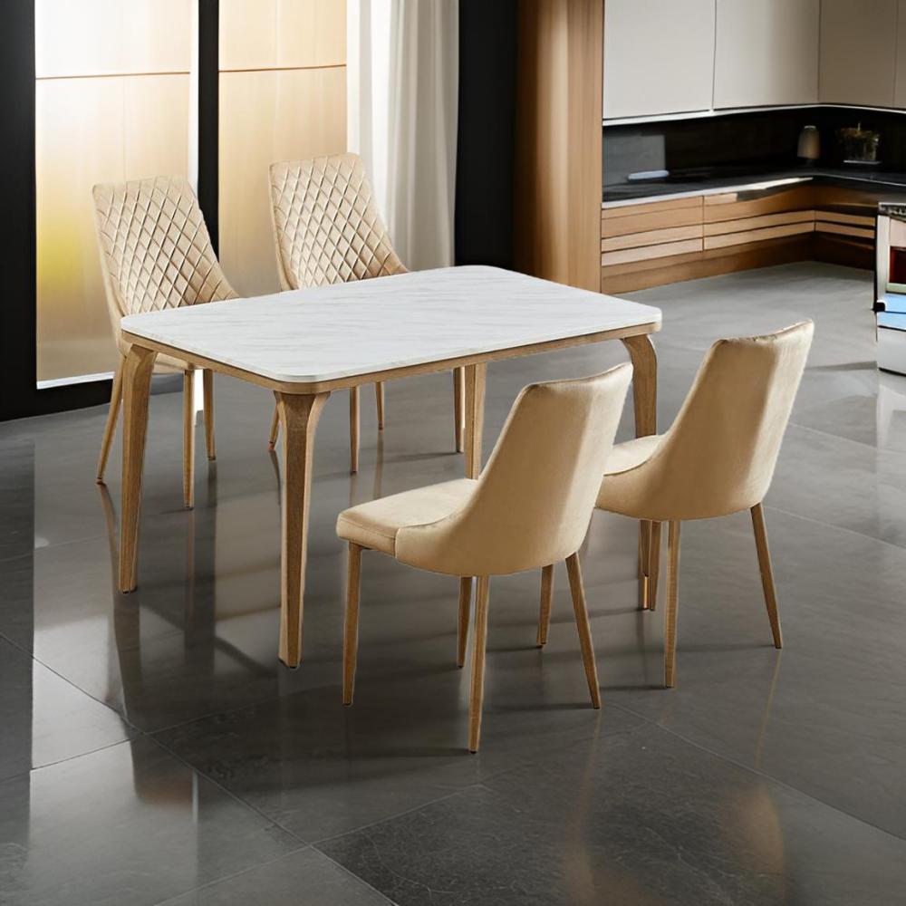 طاولة طعام رخام 4 كرسي لون بيج