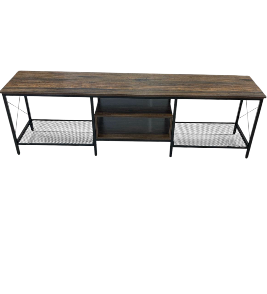 طاولة تلفاز خشب ورف اضافي ستيل مقاس 180 سم - لون بني عتيق