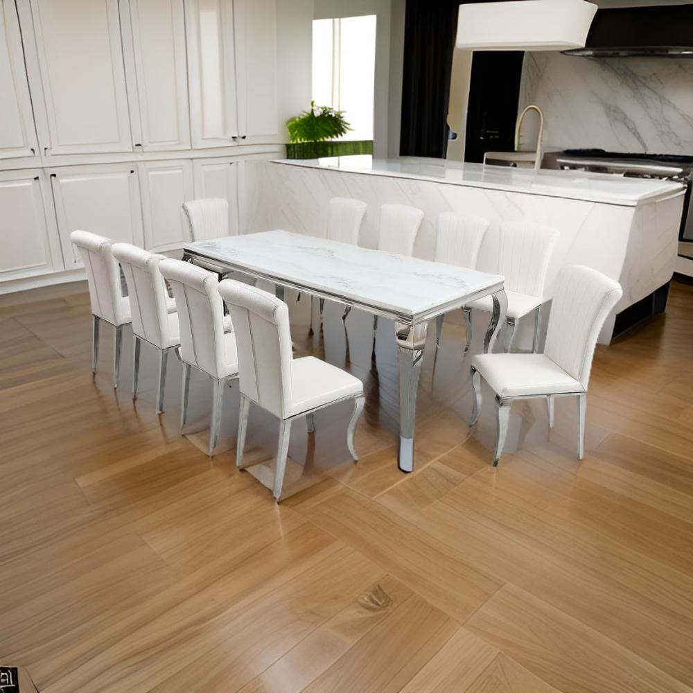 طاولة طعام ملكية فاخرة 10 كرسي لون فضي