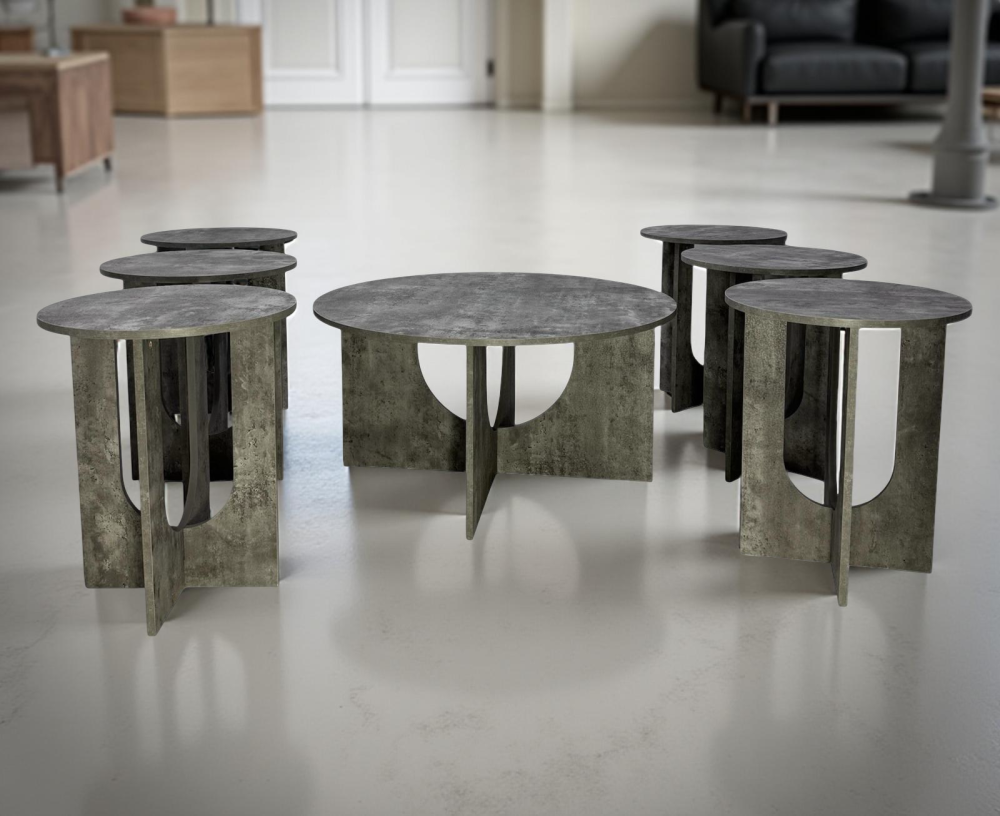 طقم طاولات خدمة راقي 7 قطع لون رمادي