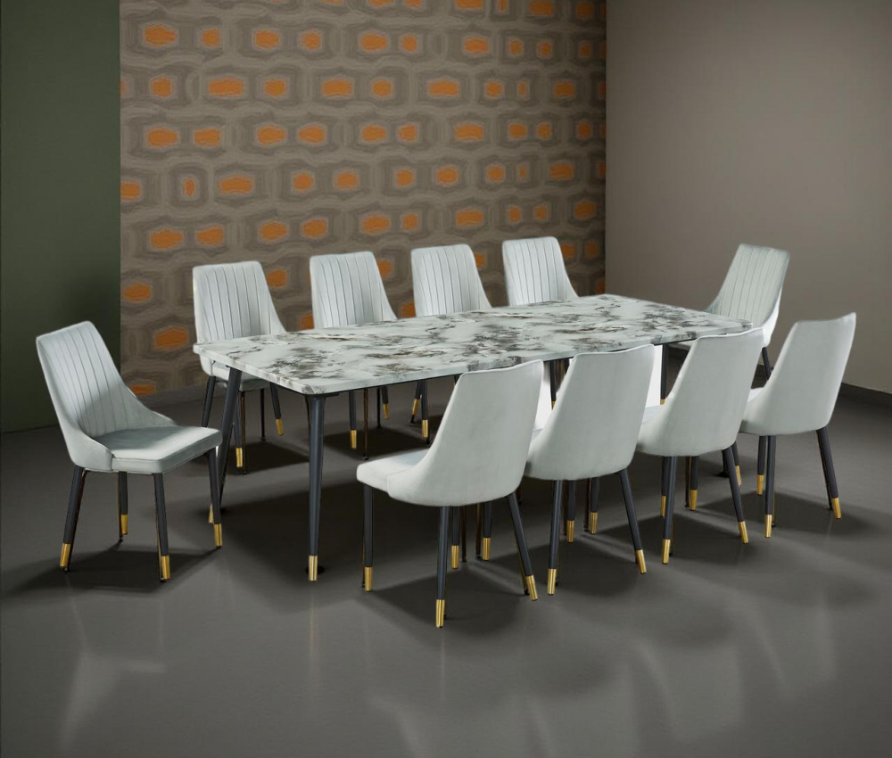 طاولة طعام رخام 10 كرسي - لون زيتي فاتح