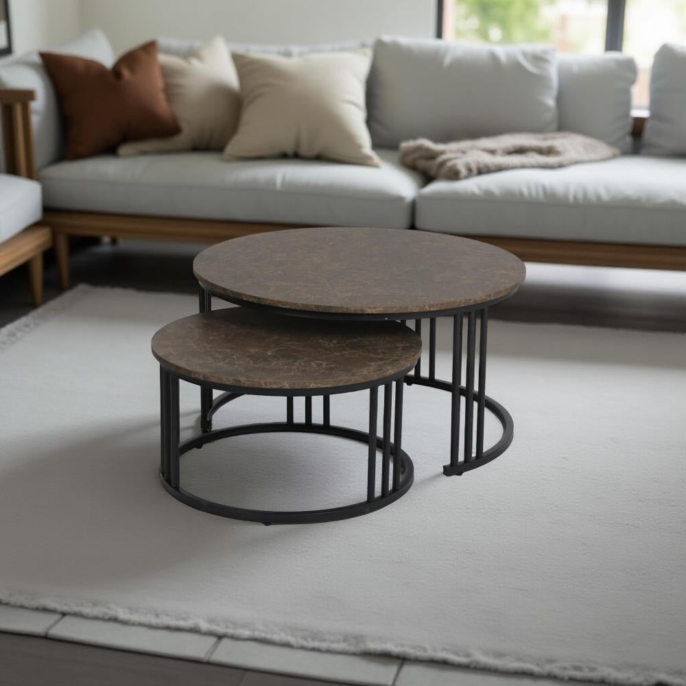 طقم طاولات خشب ثنائية بتصميم دائري لون بني