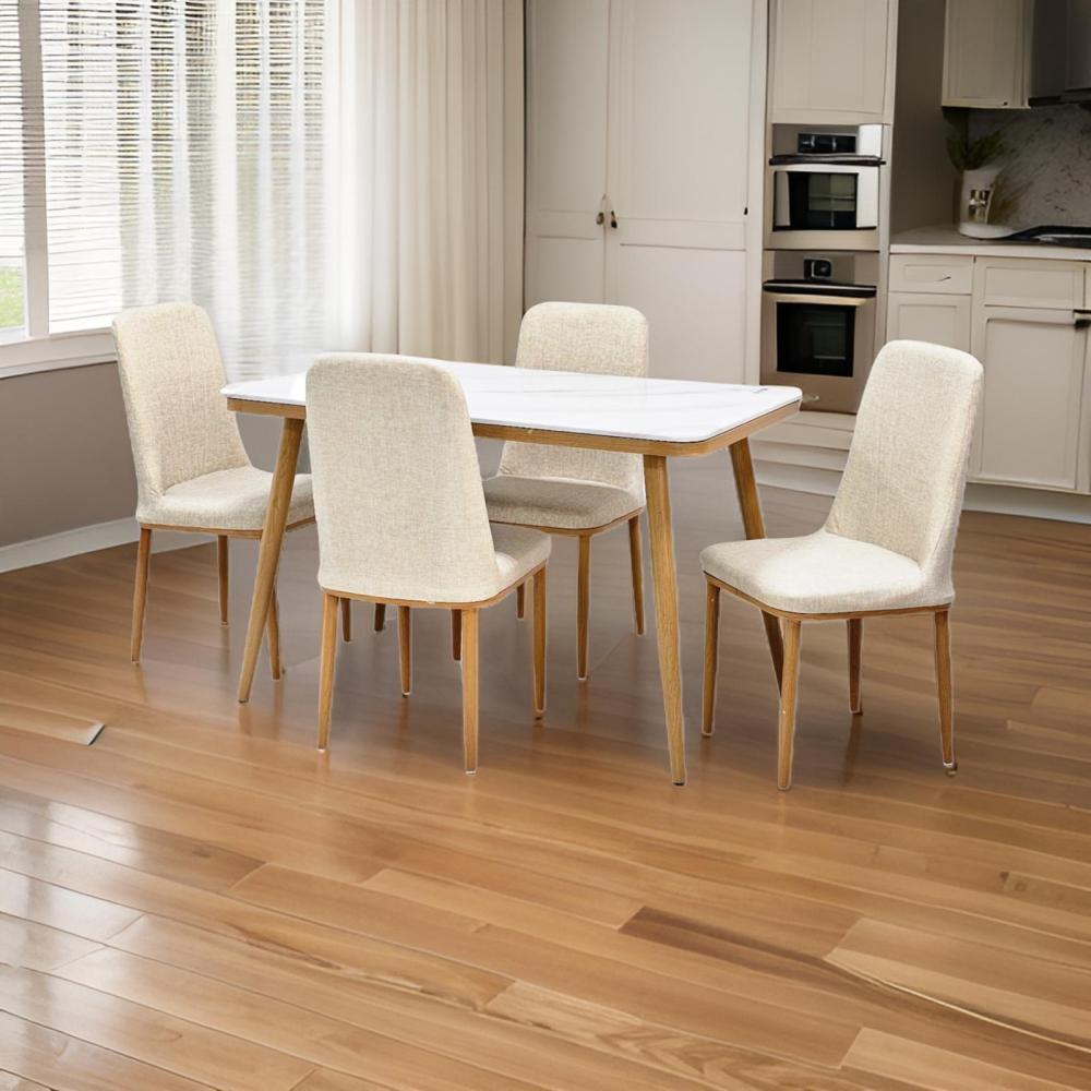 طاولة طعام رخام 4 كرسي جلد لون بيج