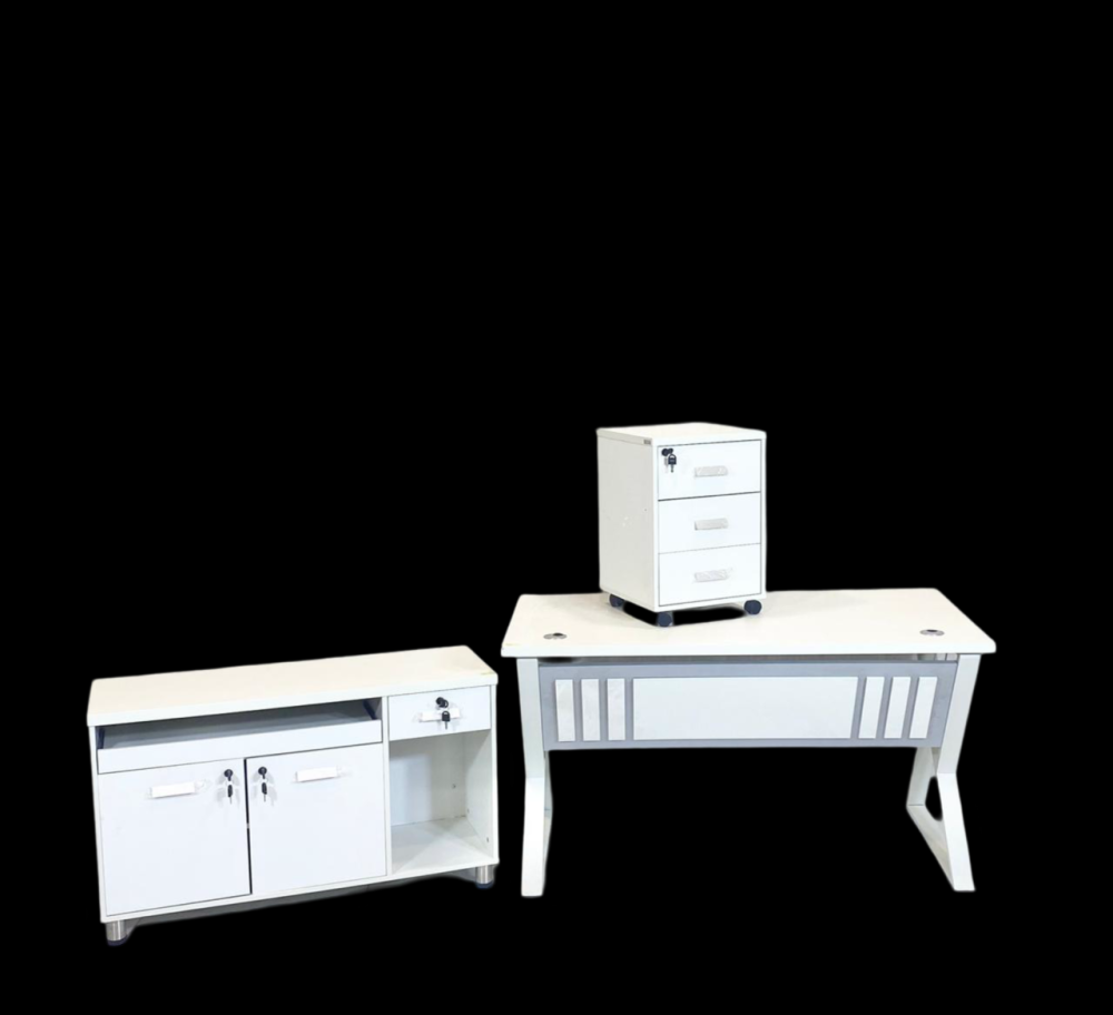 مكتب ميلامين مقاس 140 لون أبيض ورمادي