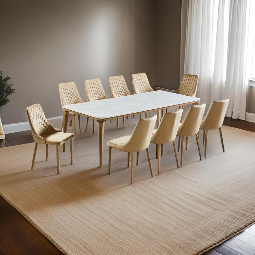 طاولة طعام رخام 10 كرسي لون بيج