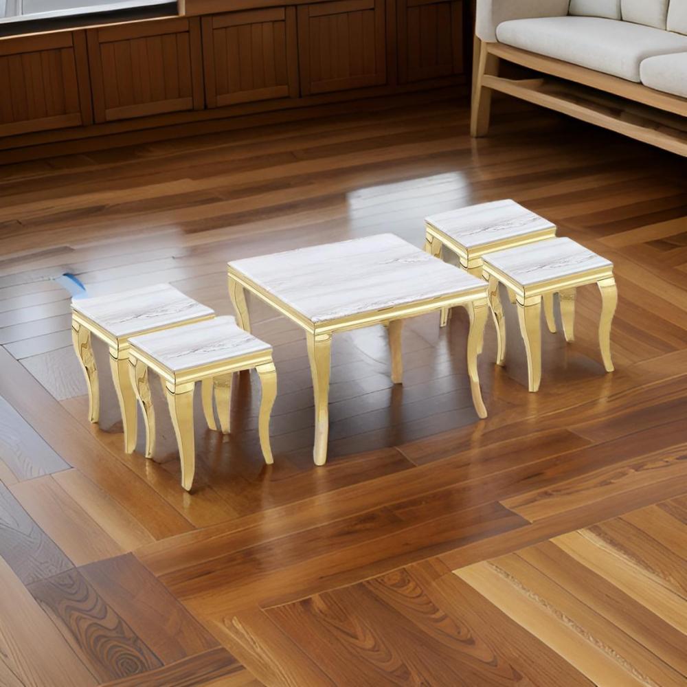 طقم طاولات خدمة ستيل رخام لون ذهبي