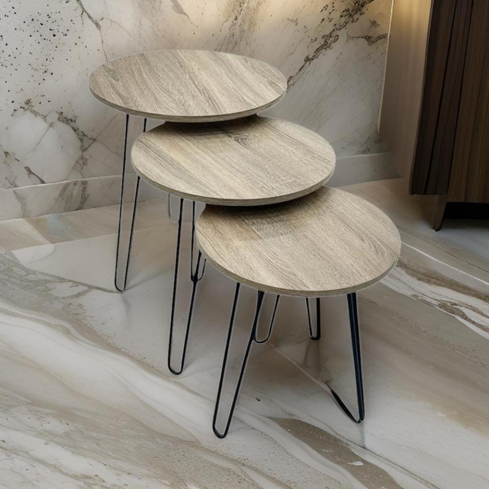 طقم طاولات خدمة ثلاثي متدرج لون بيج