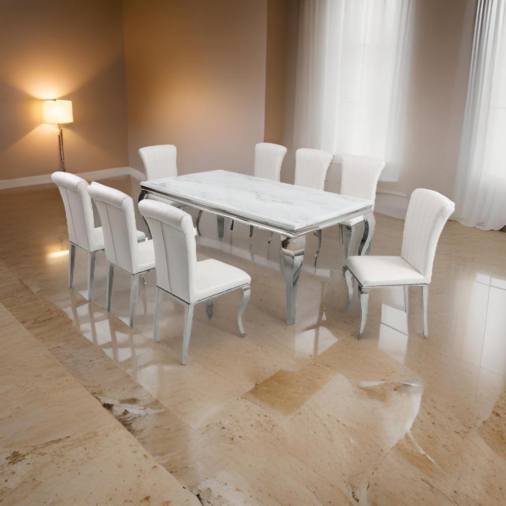 طاولة طعام ملكية فاخرة 8 كرسي لون فضي