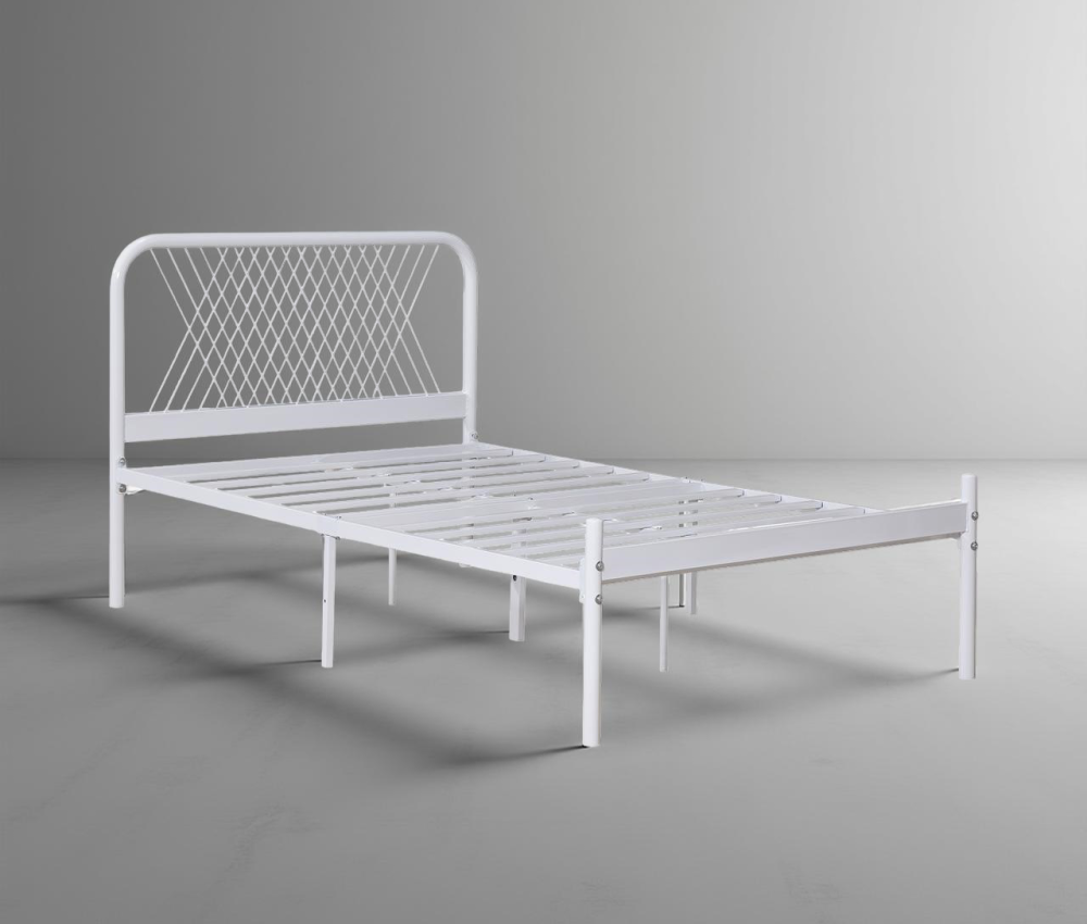 سرير حديد نفر ونص لون أبيض مقاس 120*190