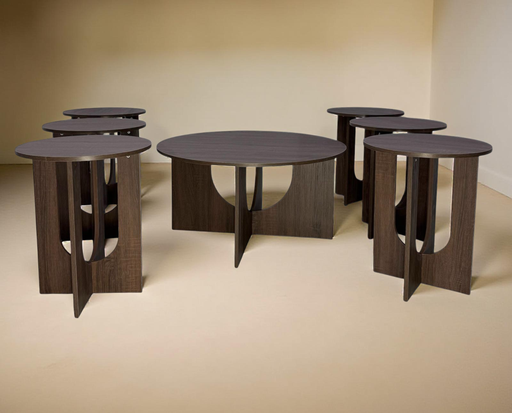 طقم طاولات خدمة راقي 7 قطع لون كوفي