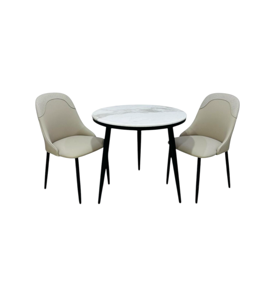 طاولة رخام دائرية و 2 كرسي جلد