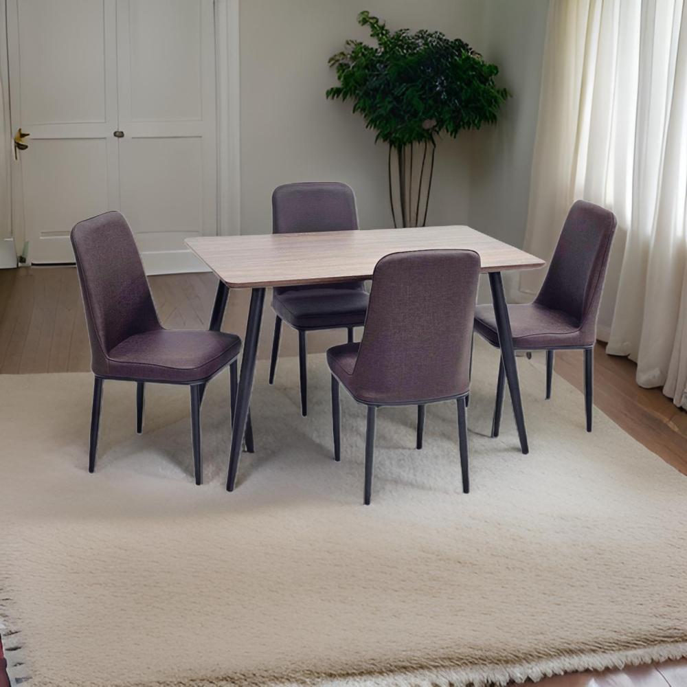 طاولة طعام خشب 4 كراسي جلد لون كوفي