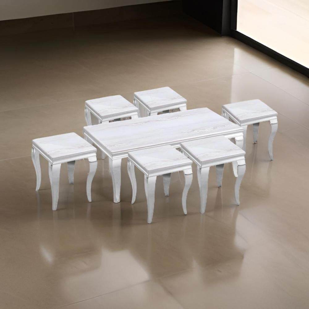 طقم طاولات خدمة ستيل رخام لون فضي