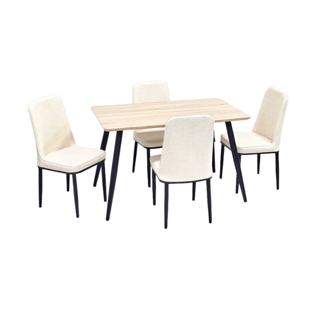 طاولة طعام خشب و 4 كراسي جلد لون بيج