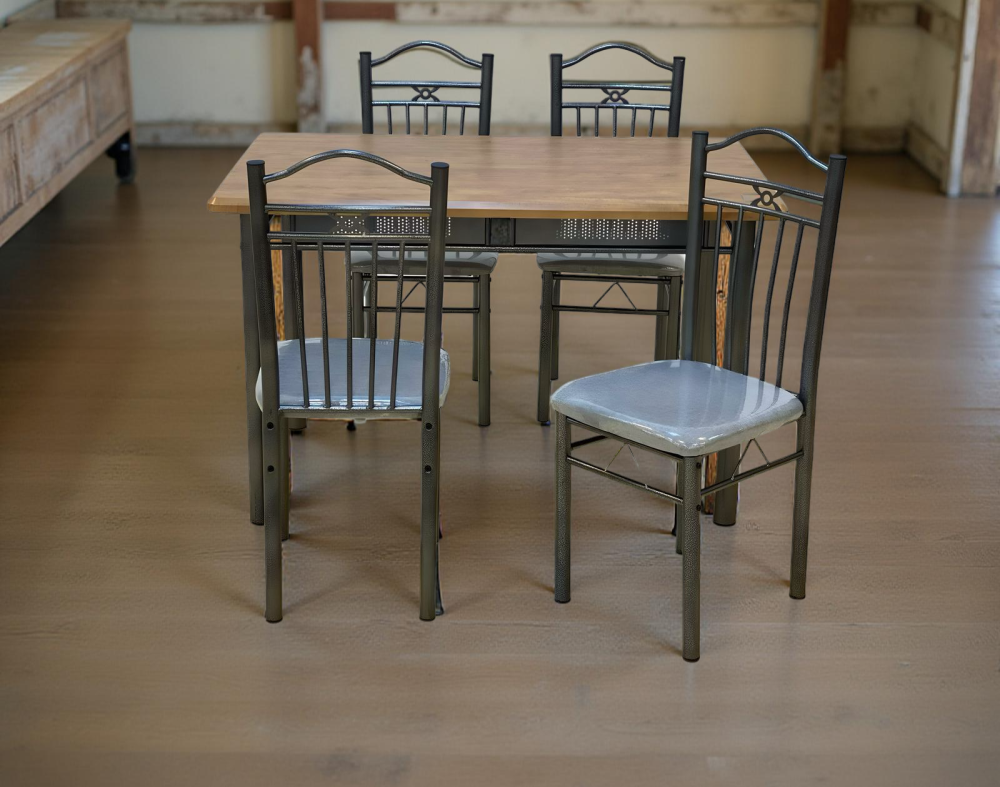 طاولة طعام 4 كرسي خشب وحديد لون بني