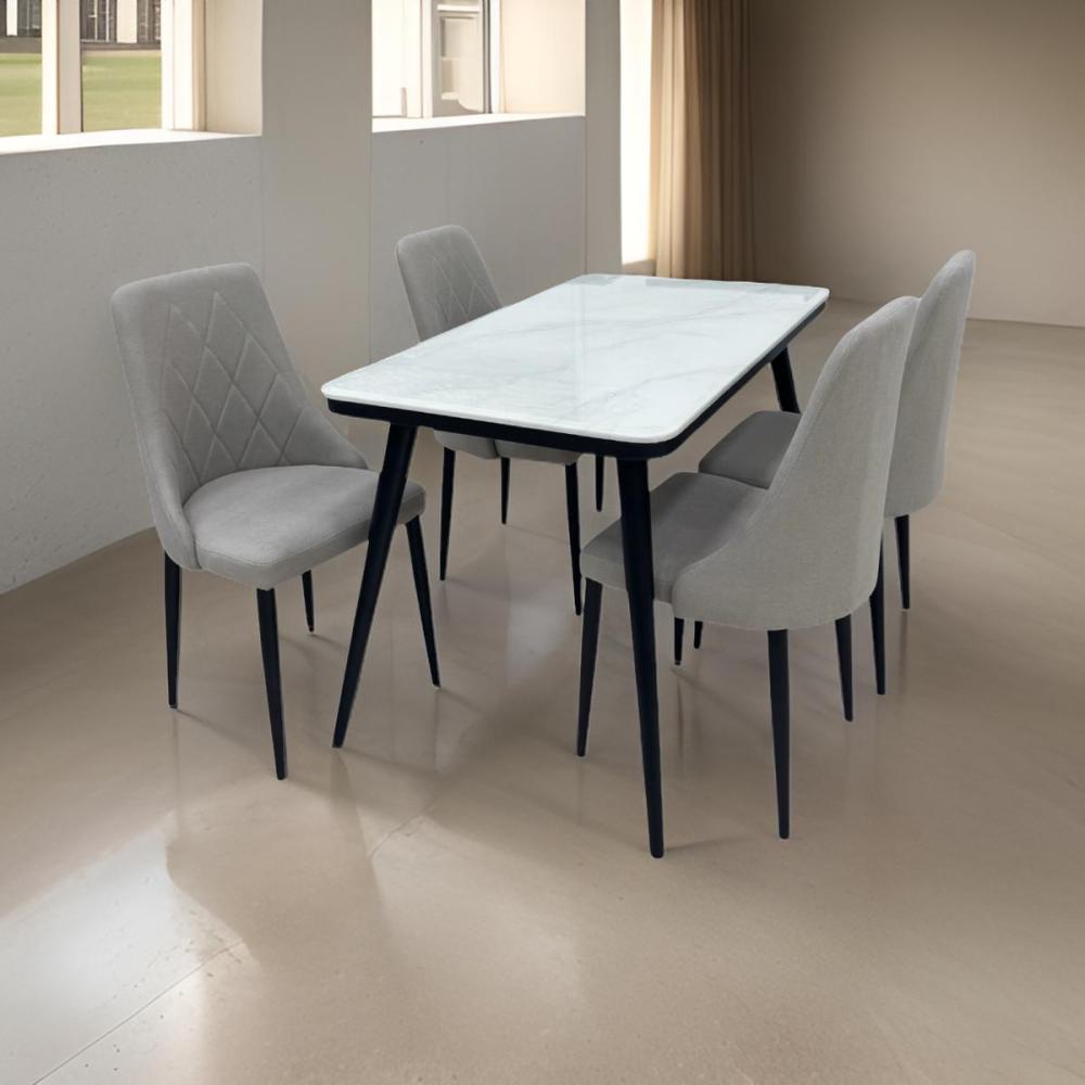 طاولة طعام رخام 4 كرسي لون رمادي فاتح