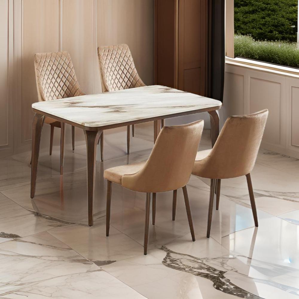 طاولة طعام رخام 4 كرسي لون بني